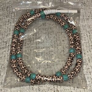 Leopard Print Beaded cell phone charger with Turquoise Accents